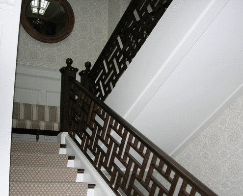 Crosslake custom staircase railing Siewert Cabinet